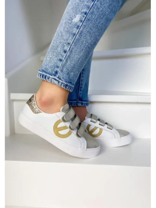 Femme No Name Baskets^Arcade Straps Side White/Sand-