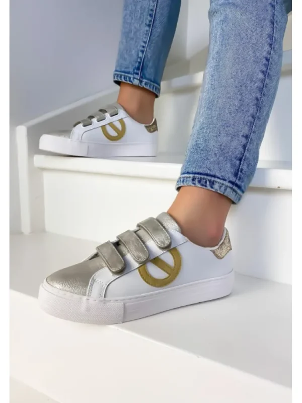 Femme No Name Baskets^Arcade Straps Side White/Sand-