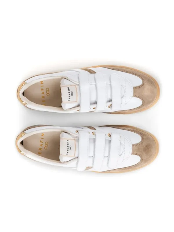 Femme Serafini Baskets^Baskets Court-White Sand Gold-