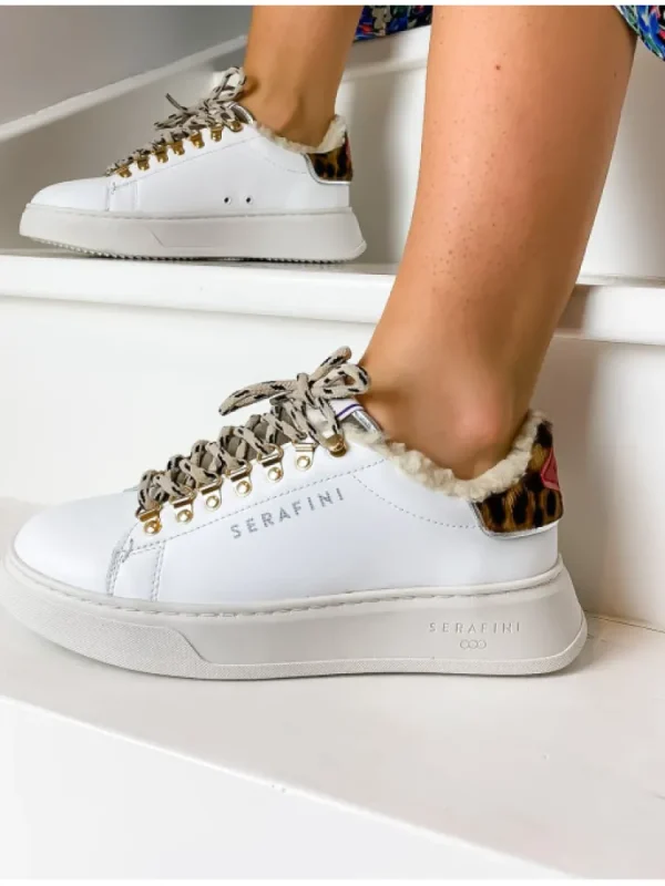 Femme Serafini Baskets^Baskets J.Connors White And Sand Animalier-
