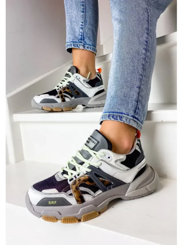 Femme Serafini Baskets^Baskets Stella White Burgundi Animalier-