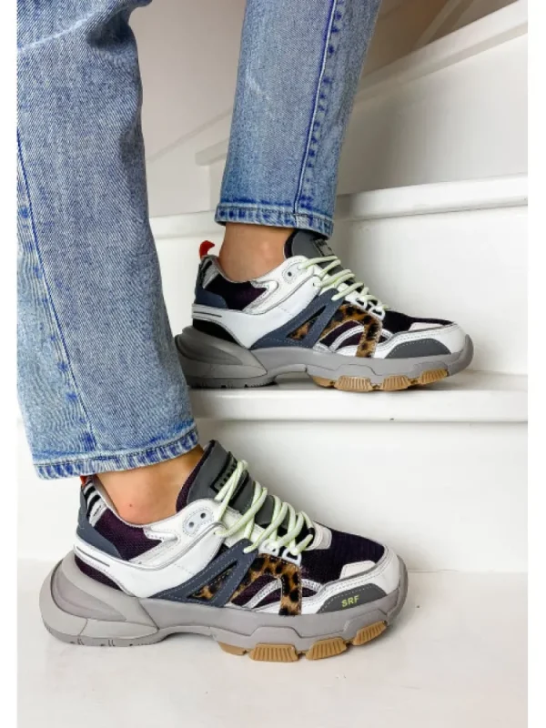 Femme Serafini Baskets^Baskets Stella White Burgundi Animalier-