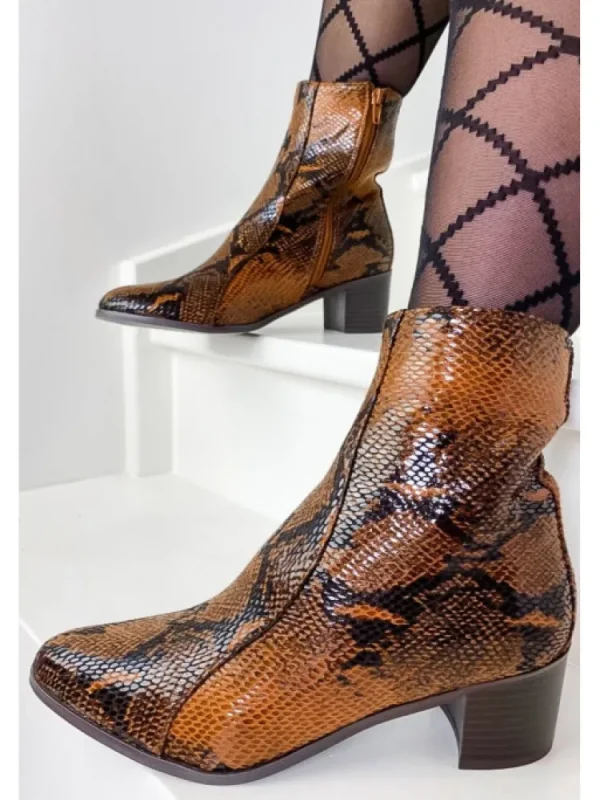 Femme Vanessa Wu Bottines^Bottines Camel Effet Serpent A Empeigne Surpiquee-