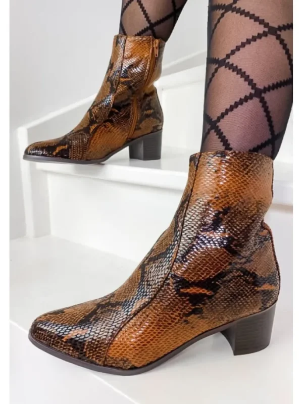 Femme Vanessa Wu Bottines^Bottines Camel Effet Serpent A Empeigne Surpiquee-