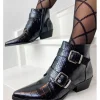 Femme Vanessa Wu Bottines^Bottines Es Effet Croco A Double Boucle-