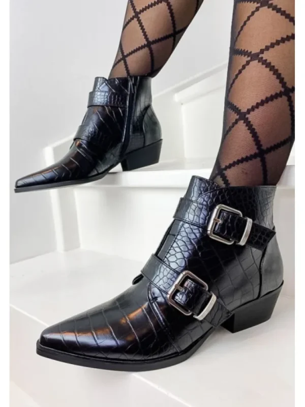 Femme Vanessa Wu Bottines^Bottines Es Effet Croco A Double Boucle-