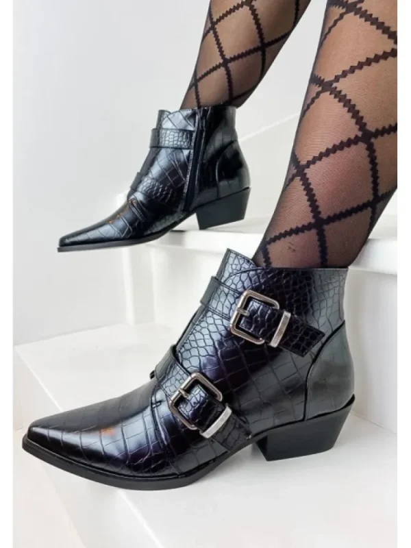 Femme Vanessa Wu Bottines^Bottines Es Effet Croco A Double Boucle-