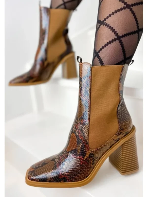 Femme Vanessa Wu Bottines^Bottines Montantes Camel Effet Serpent-