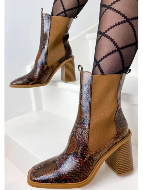 Femme Vanessa Wu Bottines^Bottines Montantes Camel Effet Serpent-