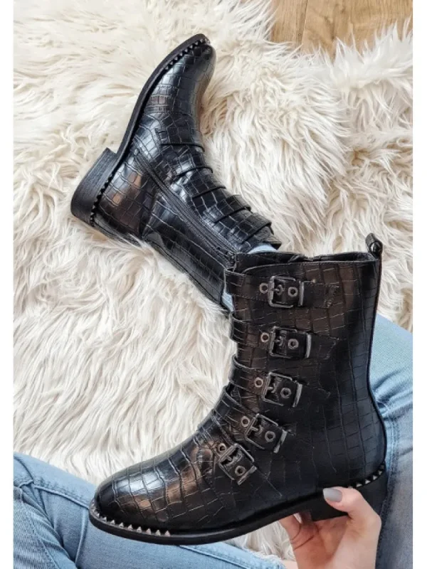 Femme Vanessa Wu Bottines^Bottines Motardes Croco Vanessa-