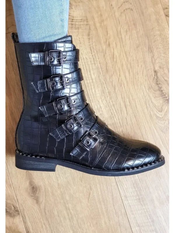 Femme Vanessa Wu Bottines^Bottines Motardes Croco Vanessa-