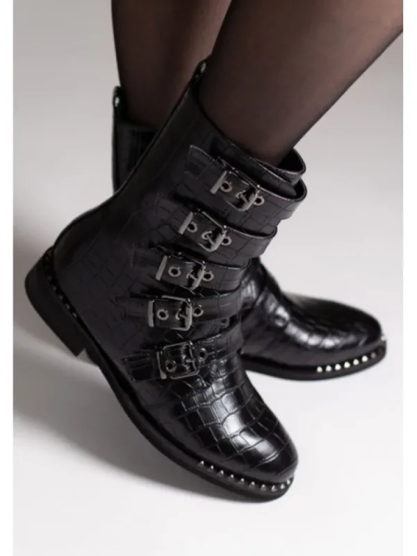 Femme Vanessa Wu Bottines^Bottines Motardes Croco Vanessa-