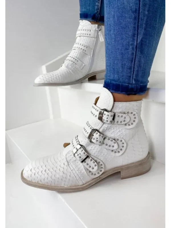 Femme Semerdjian Bottines^Bottines Motardes Cuir Er903 Pyton Bianco-