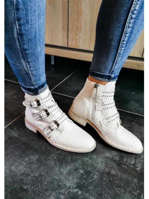 Femme Semerdjian Bottines^Bottines Motardes Cuir Er903 Pyton Bianco-