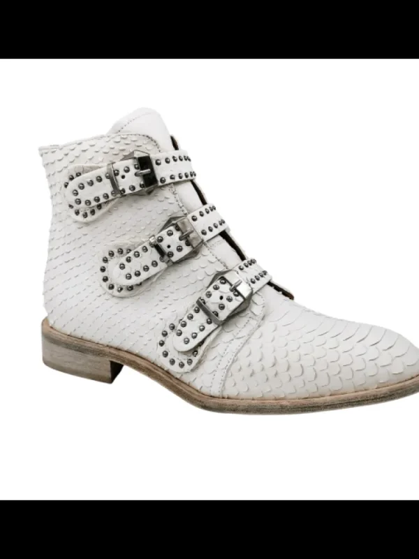 Femme Semerdjian Bottines^Bottines Motardes Cuir Er903 Pyton Bianco-