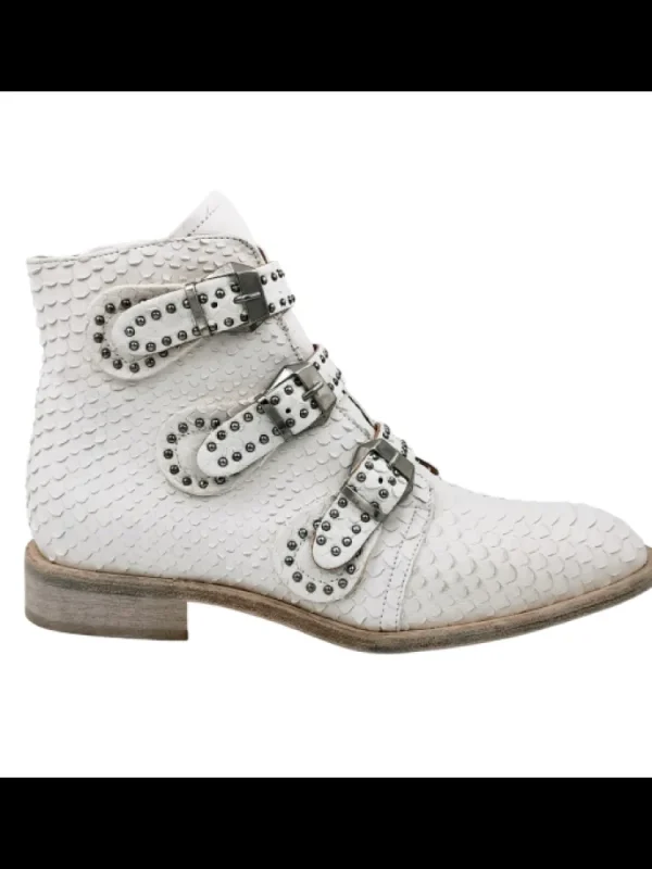Femme Semerdjian Bottines^Bottines Motardes Cuir Er903 Pyton Bianco-