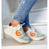 Femme No Name Baskets^Bridget Mid Grain White/Fluo Orange-