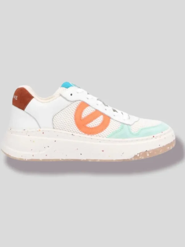 Femme No Name Baskets^Bridget Mid Grain White/Fluo Orange-