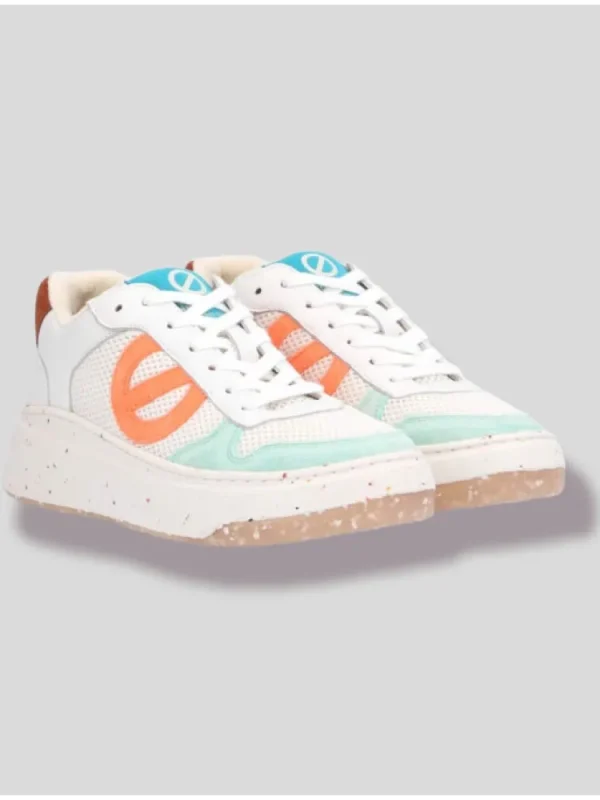 Femme No Name Baskets^Bridget Mid Grain White/Fluo Orange-