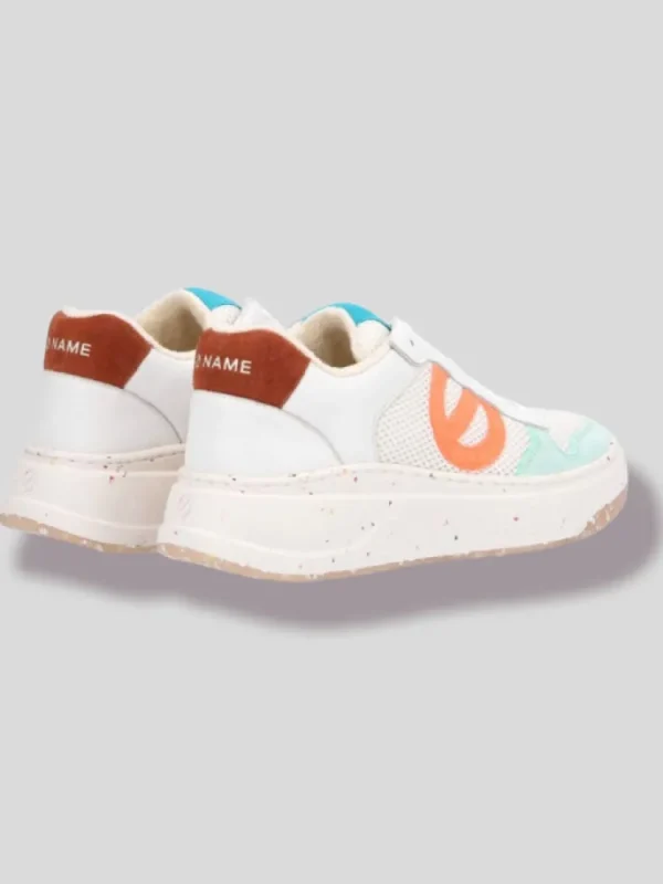 Femme No Name Baskets^Bridget Mid Grain White/Fluo Orange-