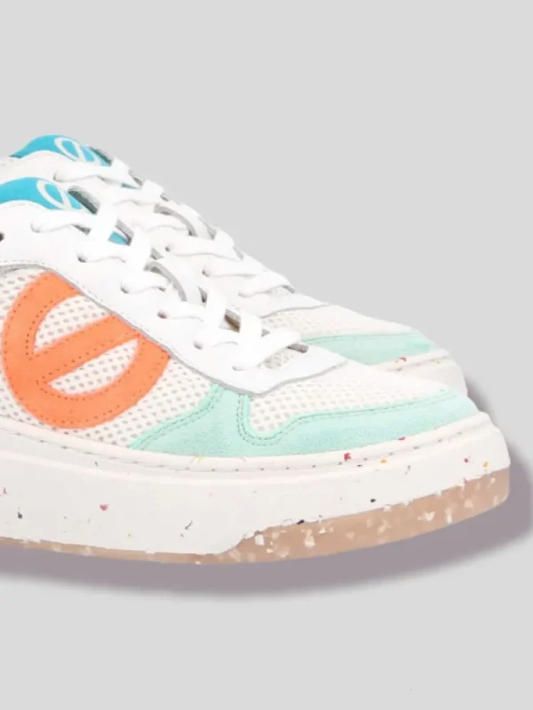 Femme No Name Baskets^Bridget Mid Grain White/Fluo Orange-