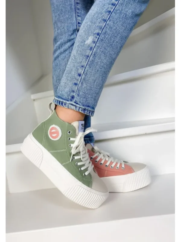 Femme No Name Baskets^Iron Mid Soft Canvas Bambou/Salmon-