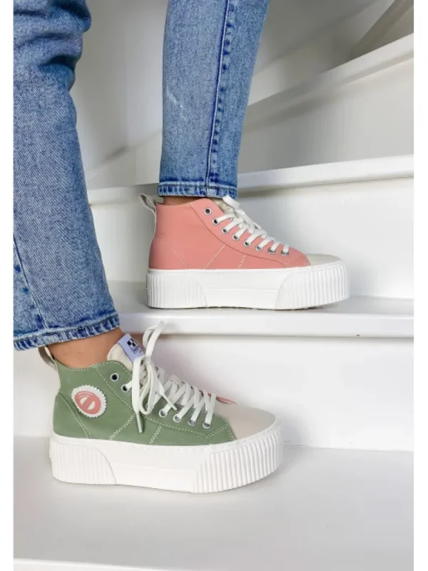 Femme No Name Baskets^Iron Mid Soft Canvas Bambou/Salmon-