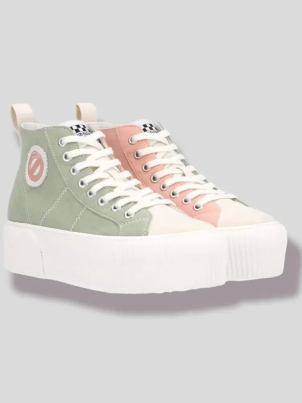 Femme No Name Baskets^Iron Mid Soft Canvas Bambou/Salmon-