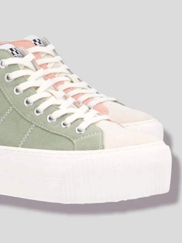 Femme No Name Baskets^Iron Mid Soft Canvas Bambou/Salmon-