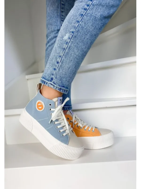 Femme No Name Baskets^Iron Mid Soft Canvas Sky/Abricot-