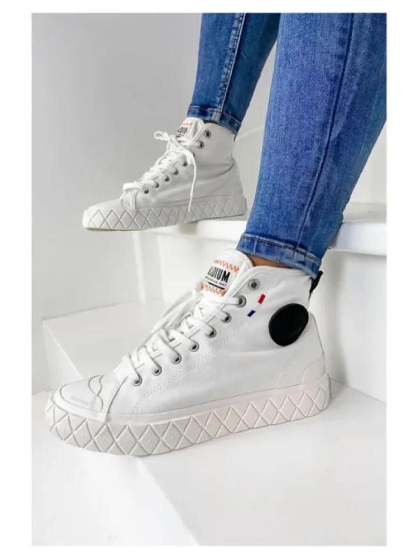 Femme Palladium Bottines^Palla Ace Canvas Mid Star White-