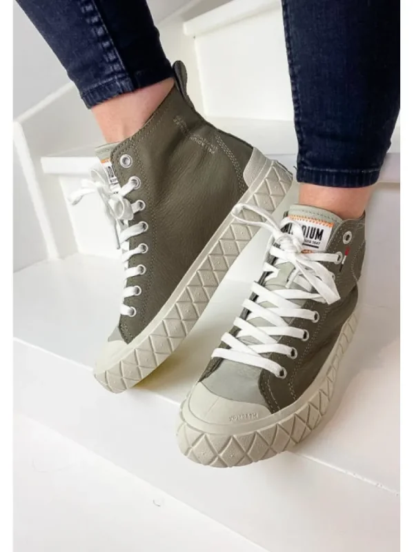 Femme Palladium Baskets^Palla Ace Mid Leather Dusky Green-