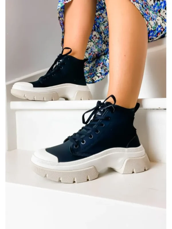 Femme Palladium Bottines^Pallawave Black/Marshmallow-