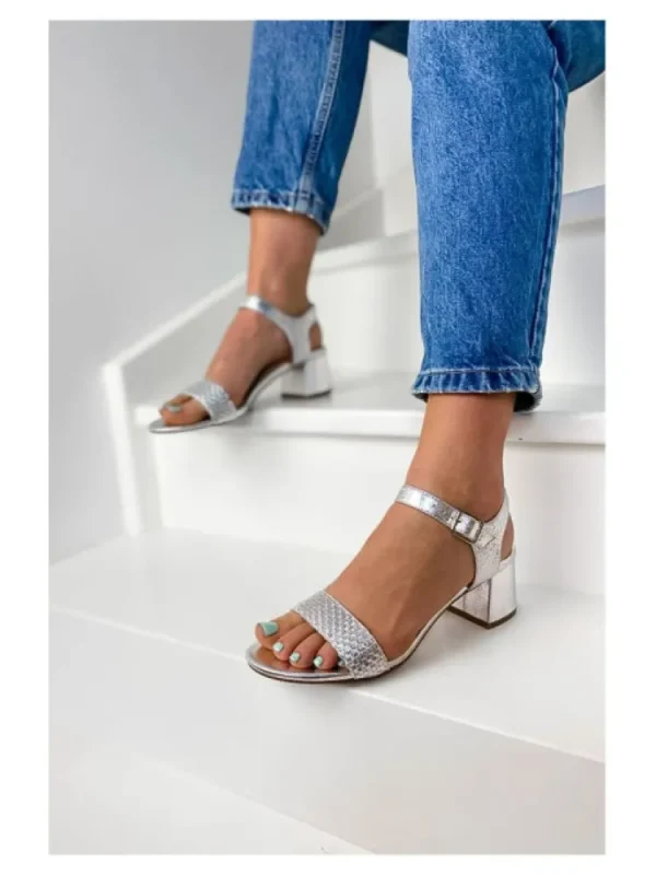 Femme Vanessa Wu Sandales & Nu-Pieds^Sandales Argent A Talon Bloc Et Bride Tressee-