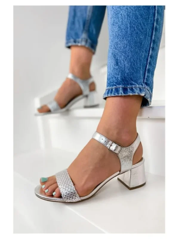 Femme Vanessa Wu Sandales & Nu-Pieds^Sandales Argent A Talon Bloc Et Bride Tressee-