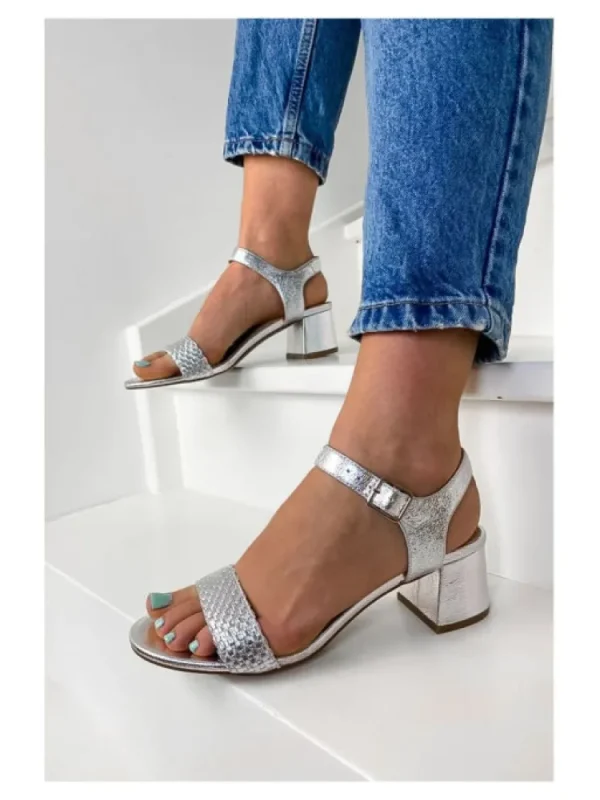 Femme Vanessa Wu Sandales & Nu-Pieds^Sandales Argent A Talon Bloc Et Bride Tressee-