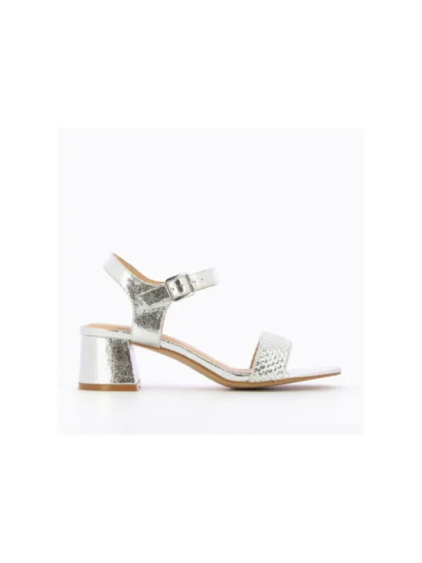 Femme Vanessa Wu Sandales & Nu-Pieds^Sandales Argent A Talon Bloc Et Bride Tressee-