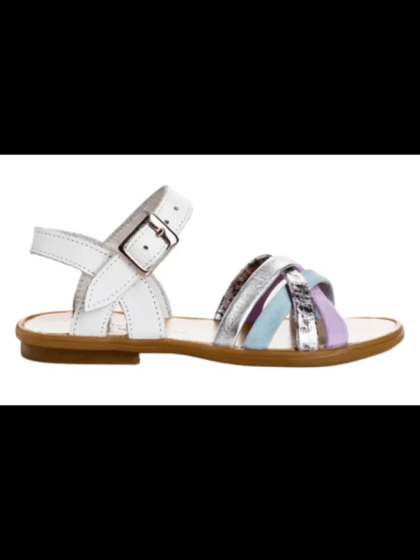 Enfants Reqins Sandales & Nu-Pieds^Sandales Fille Thelma Mix Cuir Lavande/Argent-