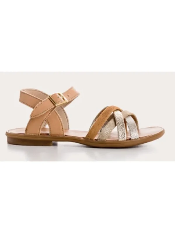Enfants Reqins Sandales & Nu-Pieds^Sandales Fille Thelma Mix Cuir Noisette-
