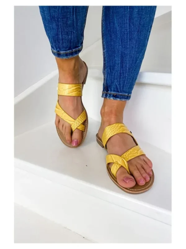 Femme Les Petites Bombes - LPB Sandales & Nu-Pieds^Tongs Asha Jaune Croco-Les Petites Bombes