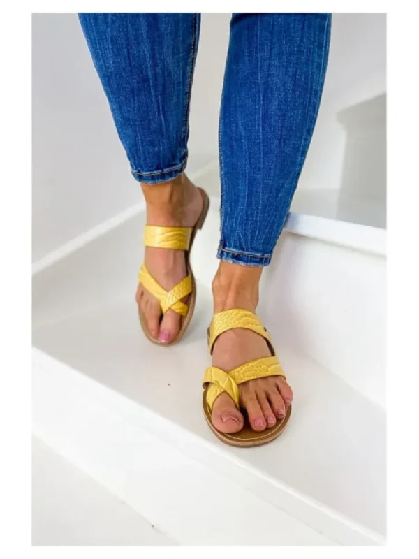 Femme Les Petites Bombes - LPB Sandales & Nu-Pieds^Tongs Asha Jaune Croco-Les Petites Bombes